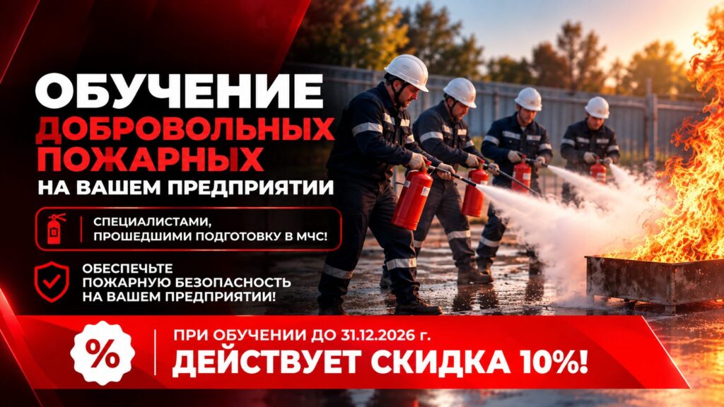 Обучение добровольных пожарных на предприятии — скидка 10%